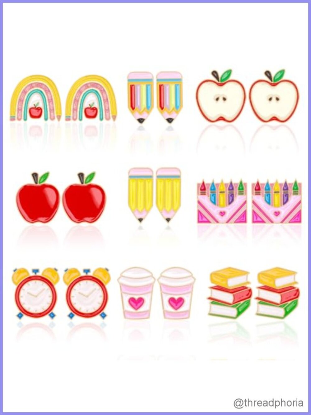 9 Pairs Teacher Stud Earrings Alloy Back to School Gift